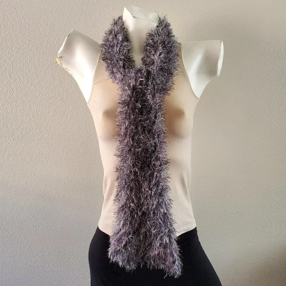Soft Fuzzy Black Gray and White Scarf